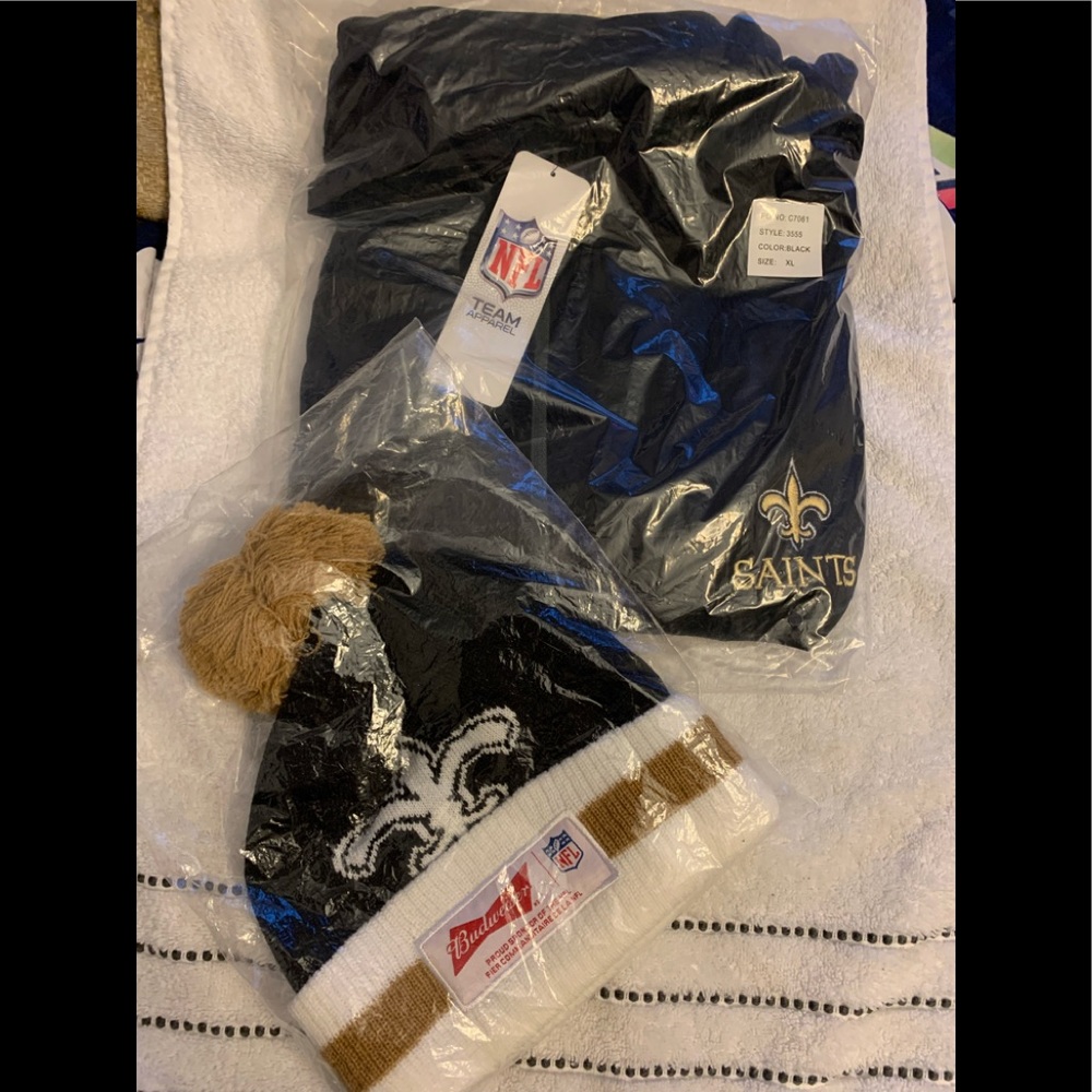 NFL new Orléans Saints black unisex pullover XL  NWT and hat
